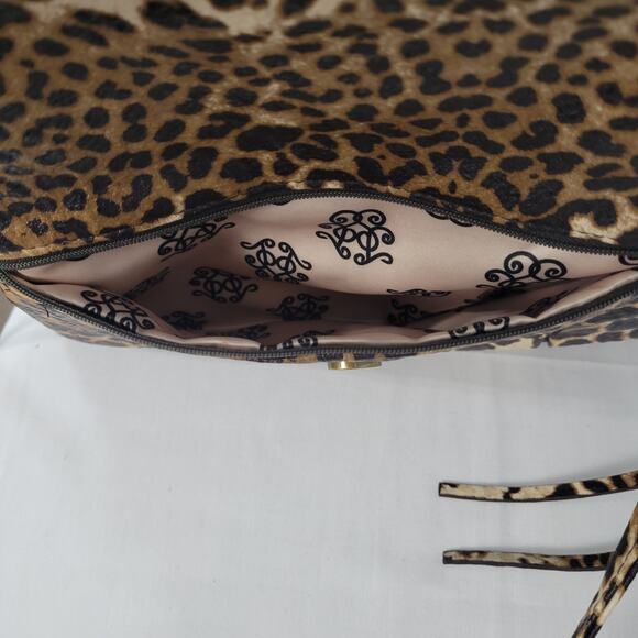 Jessica Simpson leopard print kiss lock fold over crossbody clutch brown Y2K - Picture 8 of 10